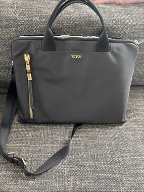 Tumi Benin Black Laptop Briefcase with Gold Accents